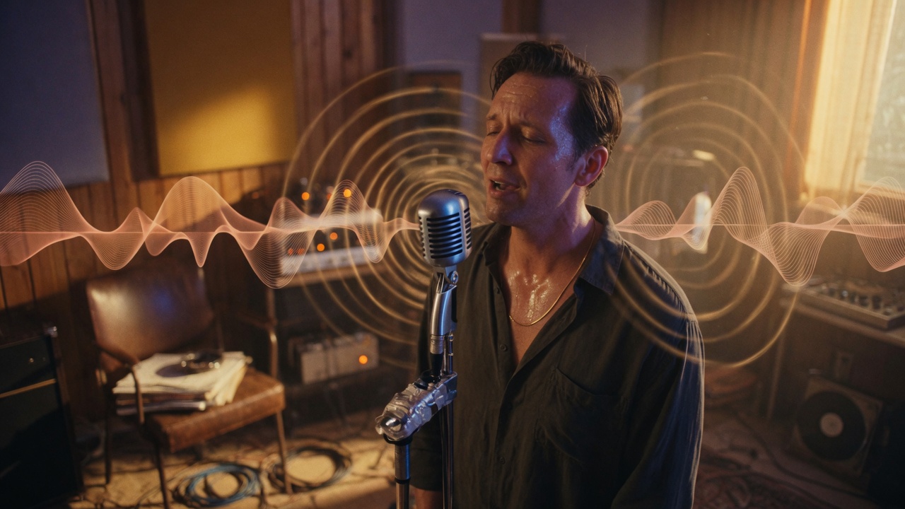 Tessiture vocale expliquée : chanteur avec ondes sonores visibles
